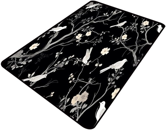 Carpet Blossom and Sparrow Pattern Printing Reversible Area Rugs Fade Resistant, Flame Resistant, Quick Dry, Stain Resistant, Waterproof Floor Carpet for Living Room Bedroom, 78 x 120 Inch by Snarena