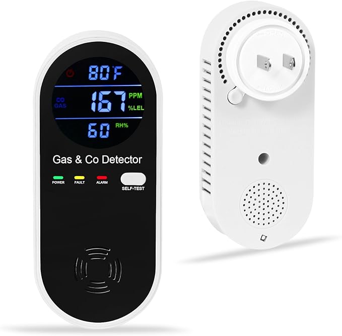 Combination Natural-Gas and Carbon-Monoxide-Detector Plug-in, 4 Sensors with Carbon Monoxide Alarm,°F & Humidity,Explosive Gas Detector Alarm for Home,RV,Apartment by HembisenSafetyProducts