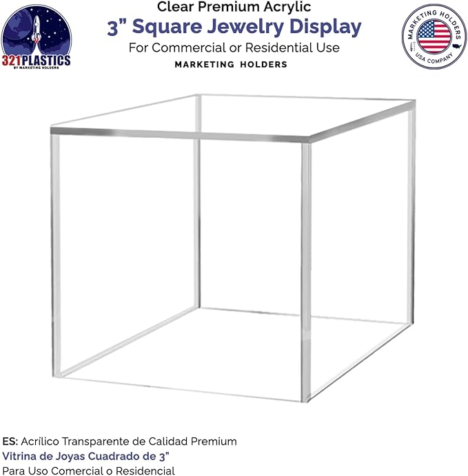 3 Inch Acrylic Display Riser Box with One Open Side No Lid Versatile Clear Square Retail Product Platform and Merchandise Storage Bin 1 Piece No Assembly by Marketing Holders - Image 2