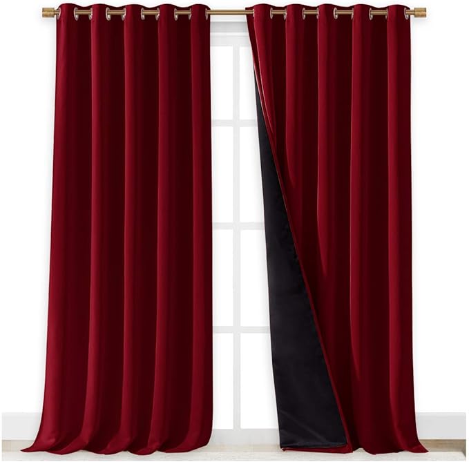 NICETOWN Truly Blackout Drapes for Living Room, Heavy-Duty Full Light Shading Curtain Set with Black Liner Backing for Villa/Hall/Dorm Window（Burgundy Red, Set of 2, 70 inches Wide x 95 inches Long - Image 2