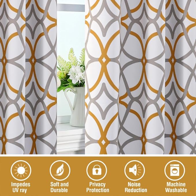 H.VERSAILTEX Blackout Curtains Printed Design for Bedroom 84 Inch Length 2 Panels Set Thermal Insulated Curtains for Living Room Geometric Modern Grommet Window Drapes, Mustard and Grey - Image 6