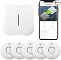 WiFi Water Leak Detectors 5 Pack, 120dB Adjustable Loud Water Leak Sensor, Wireless Wi-Fi Water Leak & Drip Alarm, App Alerts, 5 Water Alarm Sensors & 1 Hub for Home Kitchen, Bathroom, Sink, Laundry by RUIKORING