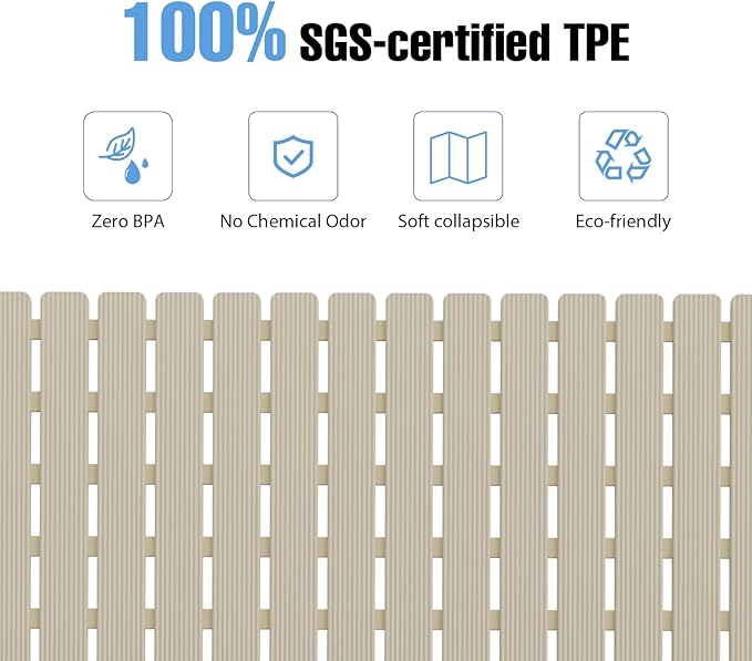 ​Shower Mat Non-Slip Bath Mat for Tub and Shower Stall,200+ Suction Cups with Drain Holes, Quick Dry Machine Washable, Extra Grip for Stand Up Showers, Bathroom Essentials 24x24 Inch (Light Brown) - Image 5