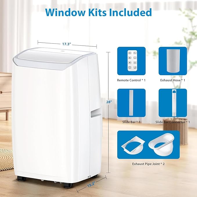 14000Btu Portable Air Conditioner Cools up to 750 Sq.Ft, 3-in-1 Quiet Portable AC Unit with Remote Control & Installation Kits for Large Room, 3 Speed, Auto Swing, 24H Timer - Image 7