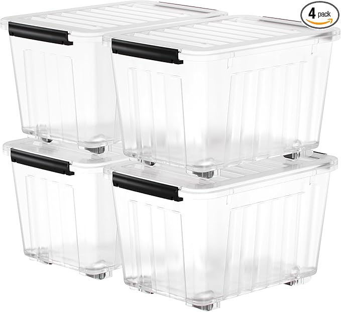 Nazhura 72 Quart Plastic Storage Bin, Stackable and Nestable Storage Boxes with Clear Lids and Secure Latching Buckles, Large Storage Container (Clear, 72Quart-4Pack) by NazhuraGoodCompanionAtHome
