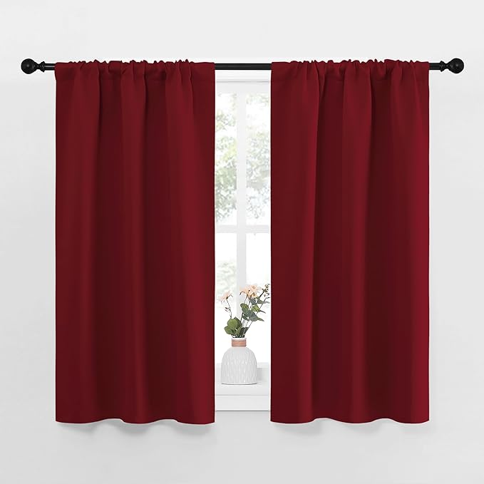 NICETOWN 40inch Curtains for Small Windows, Thermal Insulated Privacy Short Drapes for Kitchen Bathroom (Set of 2, Burgundy Red, 29" Wide) by NICETOWN