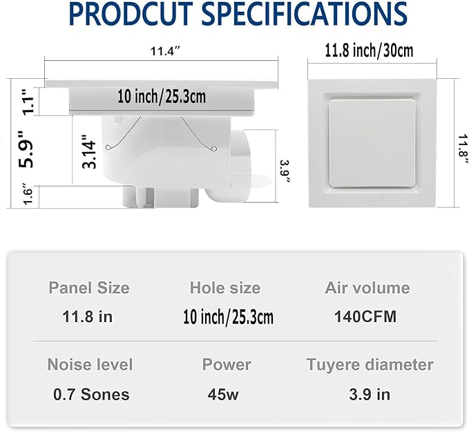 Bathroom Fan Ceiling Mount Exhaust Ventilation Fan Ceiling Exhaust Fan Extractor Fan 141 CFM 1.2 Sones,Quiet Bathroom Ventilation Exhaust Fan for Shower,Restroom,Office,Home(Flat Plate) - Image 2