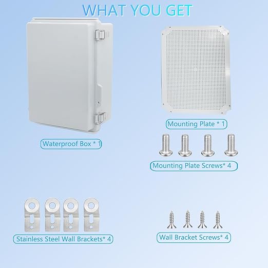 Waterproof Junction Box, ABS Plastic Electrical Box with Stainless Steel Latch, Hinged Cover Electric Project Enclosure Box with Mounting Plate, Wall Brackets 15.7"x11.8"x7.1 - Image 6