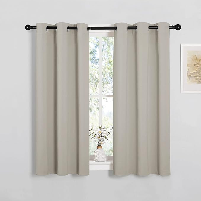 NICETOWN Room Darkening Short Curtain Panels for Cafe, Thermal Insulated Grommet Room Darkening Draperies/Drapes for Window (Natural, 2 Panels, W34 x L45 -inch) by NICETOWN