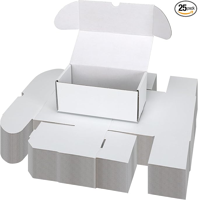 Bulk 600 Capacity Trading Cards Storage Box, in Total 25 Pack All White Cardboard Shipping Boxes for 15000 Count 12pt 2.5x3.5 inch Cards or Sleeved Cards by Serwrsw
