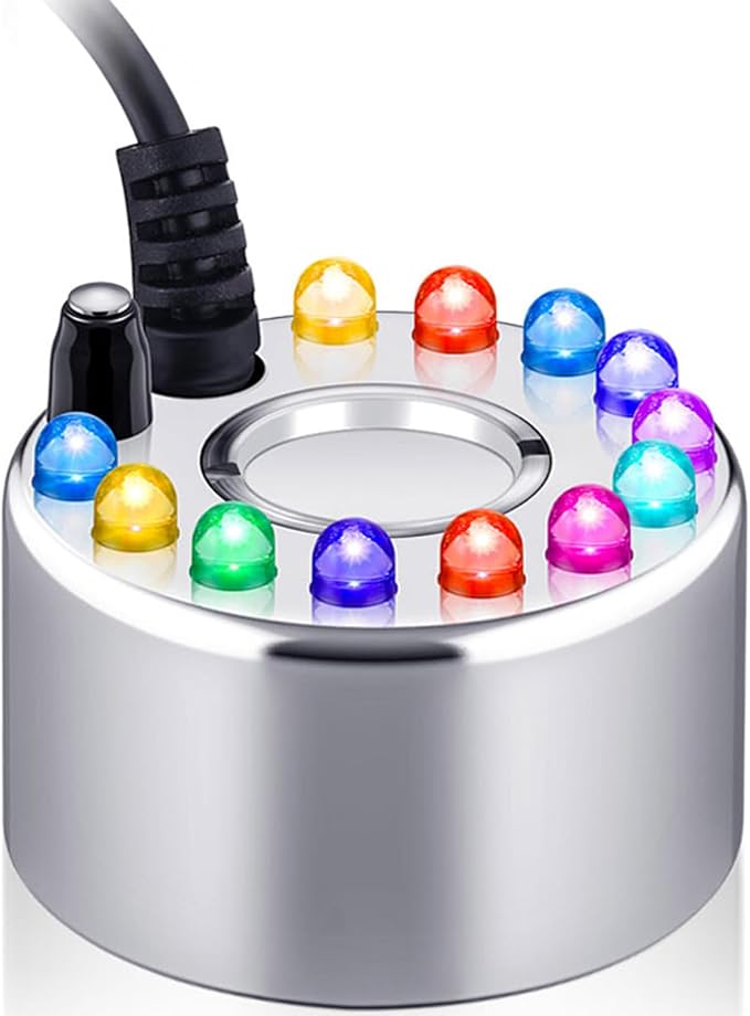 Yaomiao 1 Piece Halloween Mist Maker Fogger Small Ultrasonic Fog Machine Fountain Mister Fogger Water Garden Pond Foggers Air Humidifier with 12 LED Light Flashes for Halloween (Silver) by Yaomiao