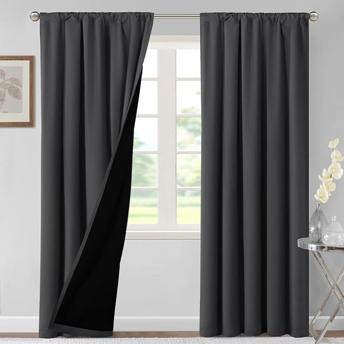 H.VERSAILTEX 100% Blackout Curtains for Bedroom Thermal Insulated Blackout Curtains for Living Room 108 Inches Long Rod Pocket Curtains with Black Liner 2 Panels Set, Charcoal Gray - Image 2