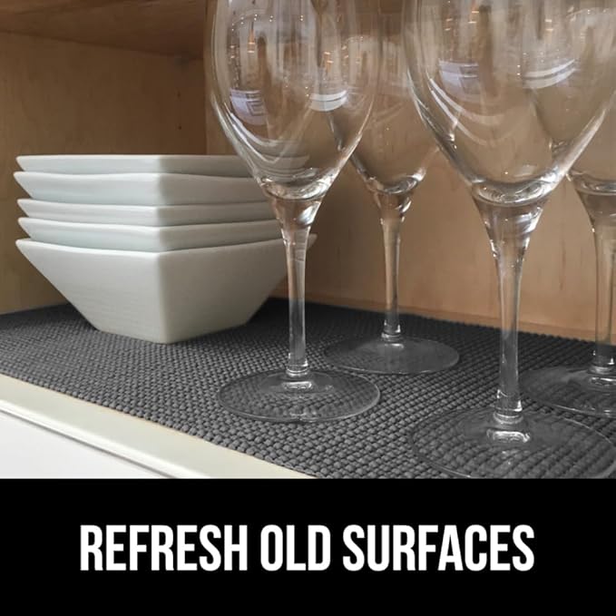 GORILLA GRIP powerGRIP Drawer Shelf and Cabinet Liner, Thick Strong Hold, Non-Adhesive Liners Protect Kitchen Cabinets and Cupboard, Bathroom Drawers, Easy Install, Breathable Mat, 12" x10', Charcoal - Image 4