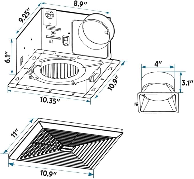 BV Bathroom Exhaust Fan 110CFM - Bathroom Fan 1.2 Sones, 4" Duct Collar, Rooms Up to 110 Sq. Ft.| Energy-Saving Ventilation Fan - No Attic Access & Ultra-Quiet | Energy Star, HVI 2100 & UL Certified - Image 3