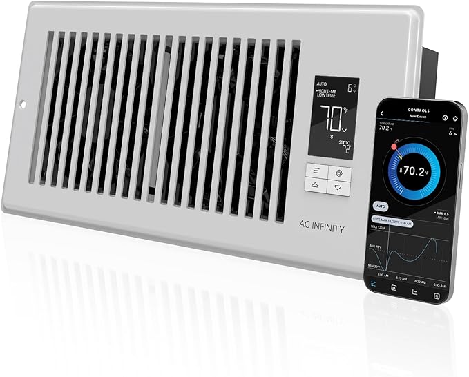 AC Infinity AIRTAP T4 White, Register Booster Fan for 4” x 10” Register Holes, Improves Heating & Cooling Vents, Quiet 10-Speeds, Bluetooth App Control Data Alerts. ONLY FITS 4” x 10” Duct Openings by ACInfinity