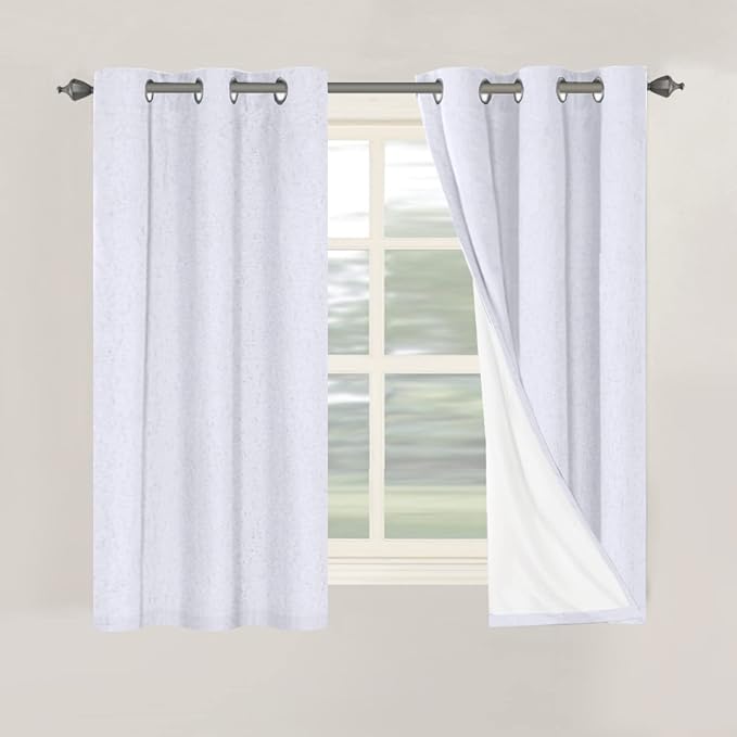 H.VERSAILTEX Primitive Linen Curtains 100% Blackout Curtain Drapes Burlap Curtains with White Thermal Insulated Liner, Grommet Top Drapes Living Room/Bedroom (2 Panels, 42 x 54 Inch, Bright White) by HVERSAILTEX