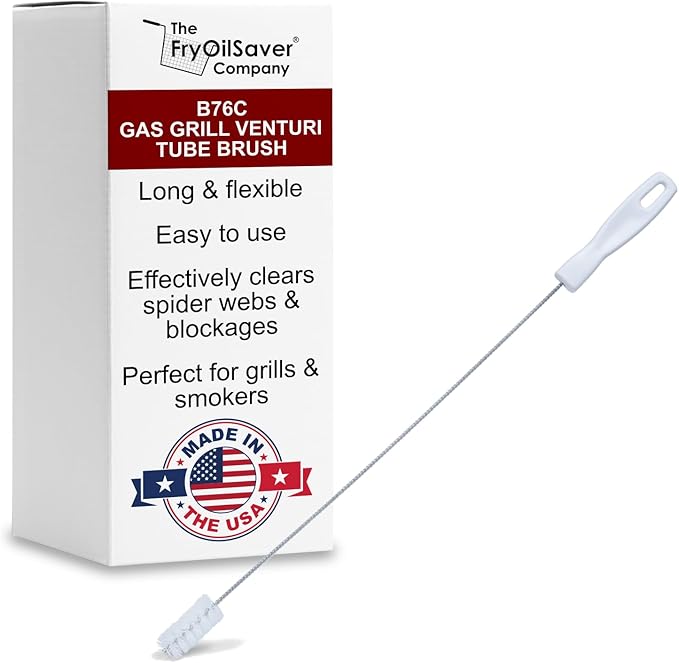 Gas Grill Venturi Tube Brush, Cleans Spider Webs, Grease, Debris, Food Build Up, Prevents Flare Ups, Long & Flexible Blockage Unclogger Cleaning Brush for Gas Grill Burner Pipe by FryOilSaver Co. B76C by THEFRYOILSAVERCOMPANY