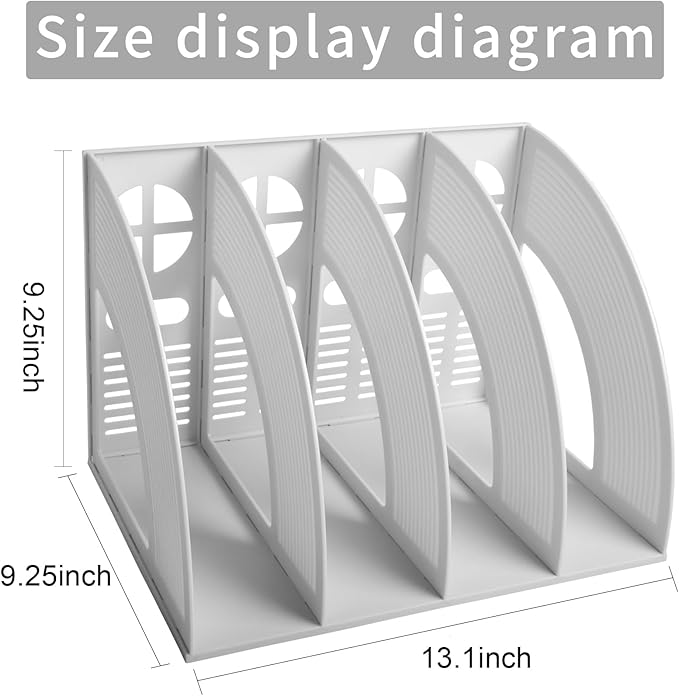 Marte Vanci Magazine File Holder Desktop Book Organizer Plastic Storage Sturdy Vertical 4 Section Folder (Light Gray) - Image 2
