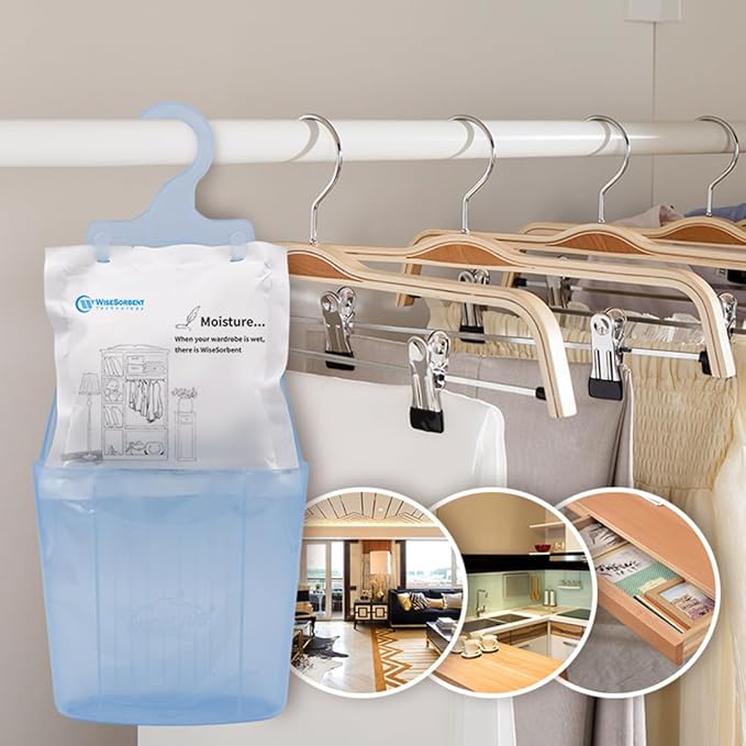 Moisture Absorber Packets with Plastic Case & Hook, Odor Eliminator, Leak Proof, Fragrance Free, Humidity Packs, Hanging Closet Dehumidifier Bags, Moisture Absorber (4 Packs) - Image 3