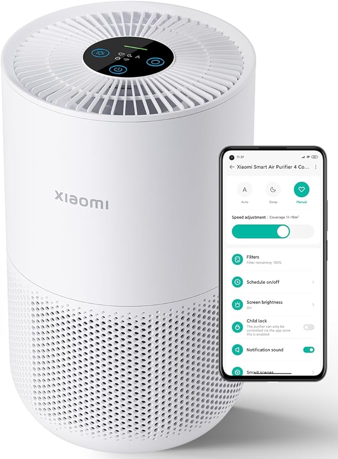 Xiaomi Air Purifiers for Home Bedroom, H13 True HEPA Filter, Ultra Quiet, Smart Control, Air Quality Sensor, Small Large Room Cleaner for Pets, Dust, Allergies, Wildfire, Smoke, Auto, 4 Compact by Xiaomi