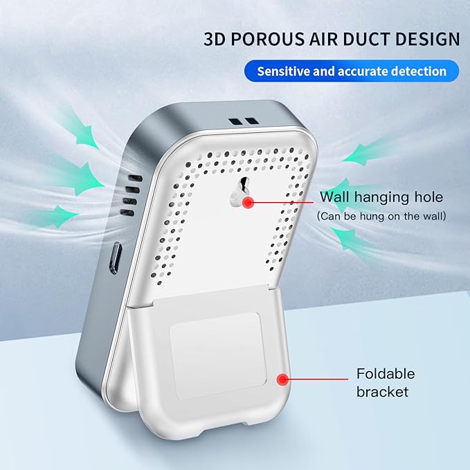 Portable Carbon Monoxide Detectors [3-in-1] Mini Size CO Monitor with Kickstand & Lanyard Alarm [ CO Temperature Humidity Sensor ] for Outdoor Camping Travel RV Home Hotel (3IN1 Grey) - Image 9