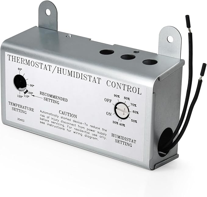 Hiorucet Attic Fan with Thermostat Humidistat Controller, Adjustable Temperature Humidity Controller for Workshops Greenhouses Garages, Attic Ventilator Fan Thermostat Humidistat Control Box by Hiorucet