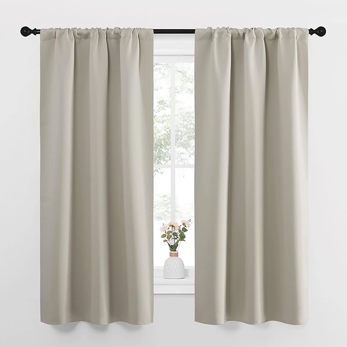 NICETOWN Blackout Curtains for Living Curtains, Room Darkening Window Curtain Panels, Easy-Care Solid Thermal Insulated Draperies/Drapes for Daughter Room (Natural, 2 Panels, 34 by 63) by NICETOWN