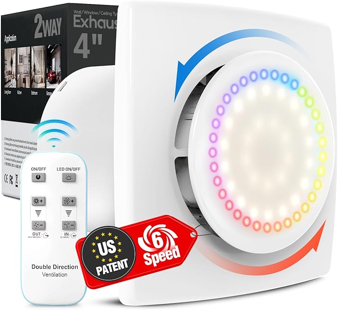 Bathroom Exhaust Fan with Light, 10 RGB Lights 3000 RPM Upgraded 2 Way 6 Speed Bathroom Fan with Remote Low Noise DC Motor Energy Saving Household Ventilation Fans for Attic Basement Garage V118A25 by ARSFAN
