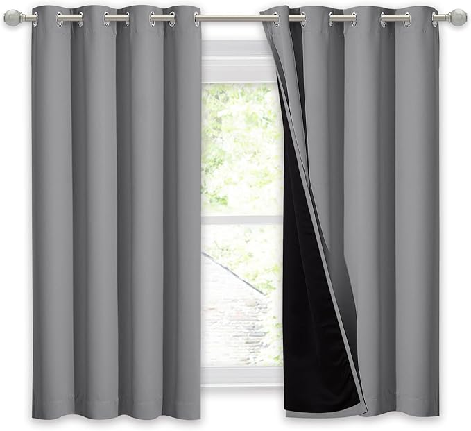 NICETOWN 100% Blackout Curtain with Black Liners, Thermal Insulated Full Blackout 2-Layer Lined Drape, Noise Cancellation Window Drapery for Dining Room (Silver Grey, 1 Panel, 52-inch W by 54-inch L) - Image 2