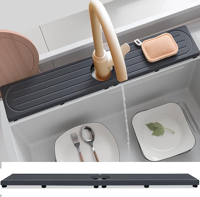 Fast Drying Stone Faucet Mat for Kitchen Sink with Raised Feet, Water Absorbent Diatomite Stone Sink Tray, Faucet Sink Splash Guard, Prevents Moisture Buildup, Durable Protector for Bathroom Counter by Unknown