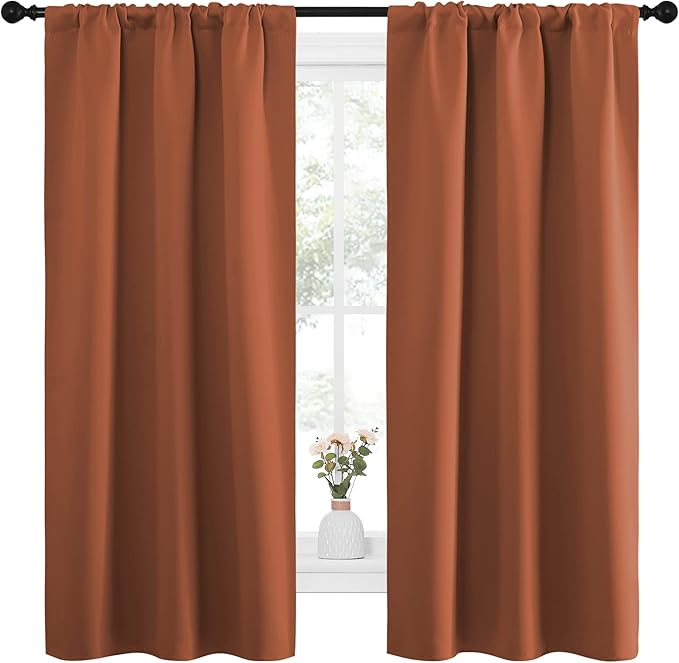 NICETOWN Blackout Curtains and Drapes - Thermal Insulated Solid Rod Pocket Blackout Draperies/Panels (Burnt Orange, 1 Pair, 34 by 63 inches) - Image 2