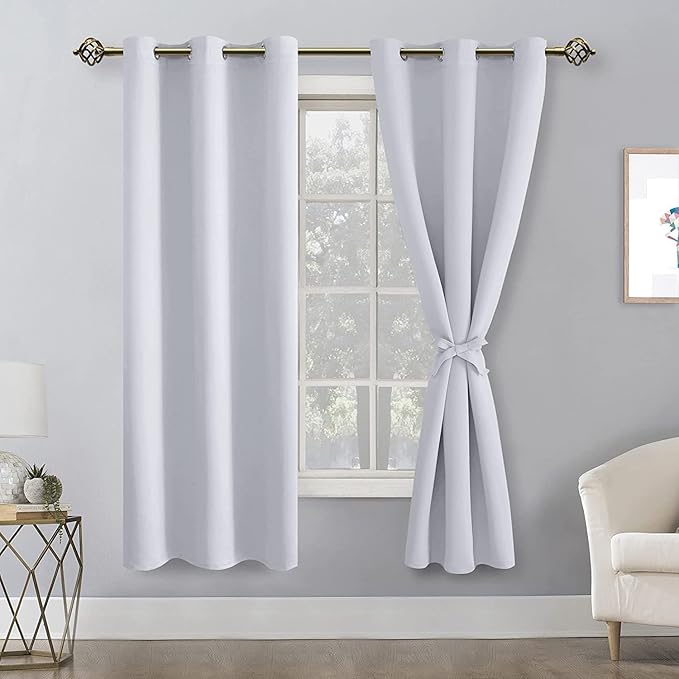 Hiasan Room Darkening Curtains for Bedroom, Noise Reducing, Energy Saving Blackout Window Curtain Panels, Sewn with Tiebacks, Set of 2, Grommet Top (Greyish White, Width 38 Inch x Length 72 Inch) - Image 2