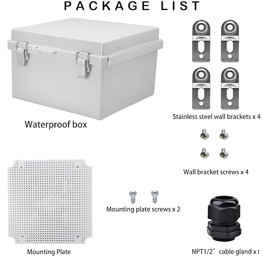 Waterproof Electrical Box, IP67 Junction Box Stainless Steel Latch Hinged Grey Cover Project Enclosure with Wall Bracket 8" x 8" x 5" - Image 5
