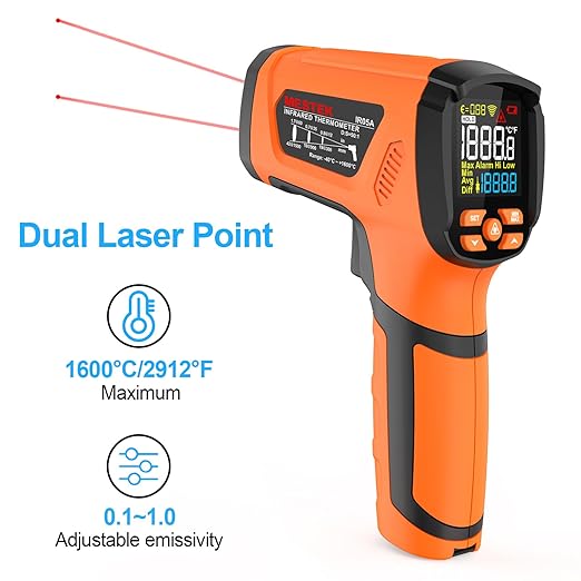 MESTEK Infrared Thermometer Temperature Gun -40℉~2912℉, High Temp Thermometer with Thermocouple Probe, Non-contact Digital Laser Thermometer Gun 50:1 Pyrometer for Industrial HVAC Forge Metal Smelting - Image 9