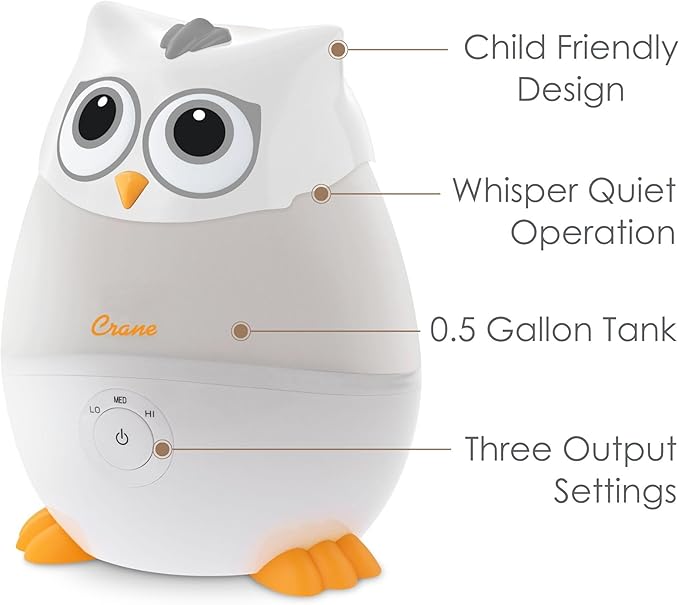 Crane Baby Mini Adorable Snow Owl Baby Humidifier, 0.5 Gal Cool Mist Humidifiers with Aroma Tray and Nightlight, Whisper Quiet Ultrasonic Humidifier for Baby and Toddler Room, Congestion Relief - Image 2