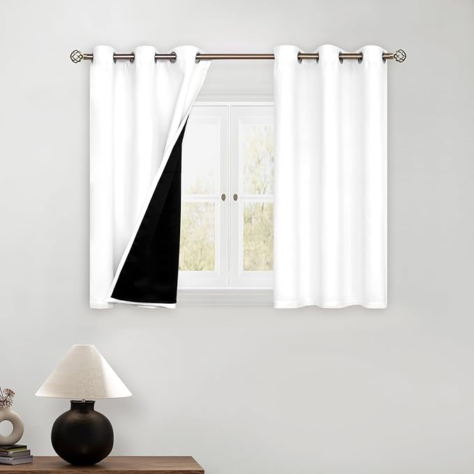 BGment Short Curtains for Small Windows - Cafe Curtains 40 Inch Length White Blackout Thermal Insulated Grommet Drapes for Bedroom (42 x 40 Inch, 2 Panels) by BGment