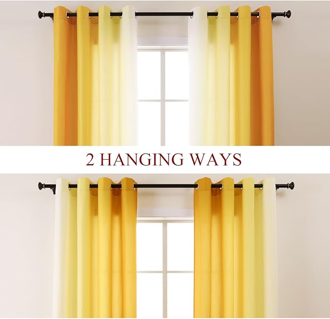 L.Z.E Gold and White Ombre Privacy Curtains 72 Inch Length 2 Panels Set Gold Light Filtering Non-See-Through Curtains & Drapes for Living Room Bedroom Nursery Grommet Top Short (55" W x 72" L) - Image 2