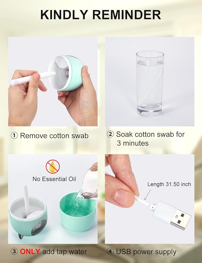 Cool Mist Humidifier,300ml Mini Humidifiers with Night Light,Waterless Auto-Off Air Humidifier,20dB Quiet Humidifiers for Bedroom,Car, Plant for Girl Boy - Image 6