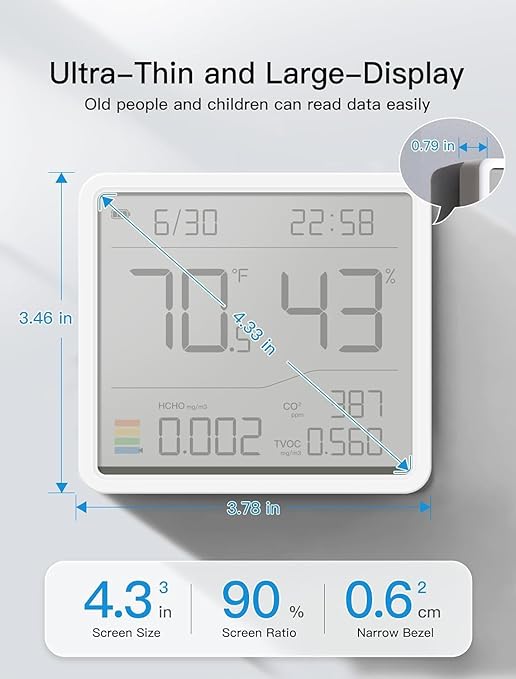7-in-1 Air Quality Monitor Indoor, Air Analysis Apparatus, 5s Backlight Air Quality Meter for TVOC, HCHO, Temp, Hum, Temperature Humidity Monitor for Home, Office, Hotel - Image 6