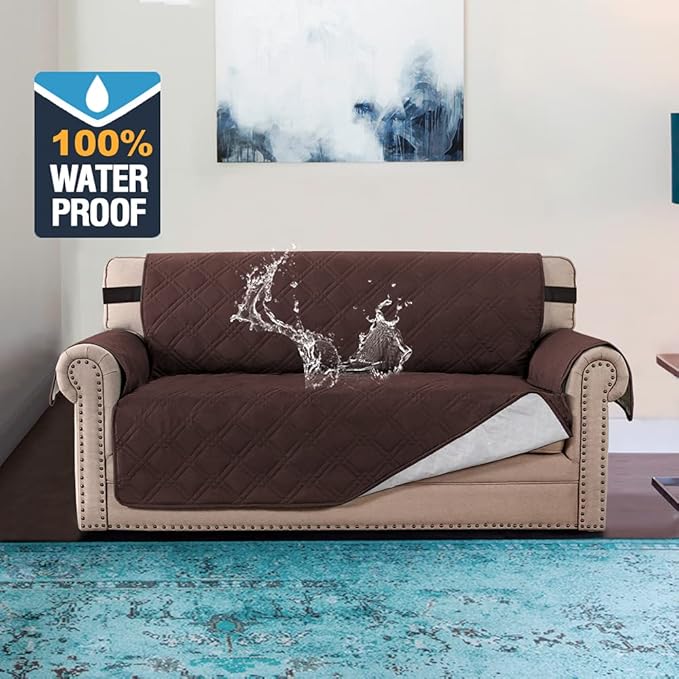 H.VERSAILTEX 100% Waterproof Sofa Slipcover Washable Loveseat Cover for 2 Cushion Cover Non-Slip Furniture Protector with Silicone Backing Couch Cover for Pets (Oversized Loveseat, Brown) - Image 2
