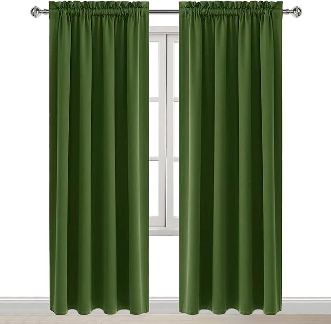DWCN Blackout Curtains Room Darkening Thermal Insulated Bedroom Curtains Window Curtain Panels, 52 x 84 inches Long, Set of 2 Olive Green Rod Pocket Drapes - Image 9