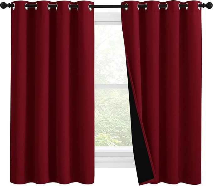NICETOWN Kitchen Full Blackout Curtain Panels, Super Thick and Soft Insulated Window Covers, 100% Blackout Draperies with Black Backing for Cafe Window (Burgundy Red, Set of 2 PCs, 55 by 57-inch) by NICETOWN