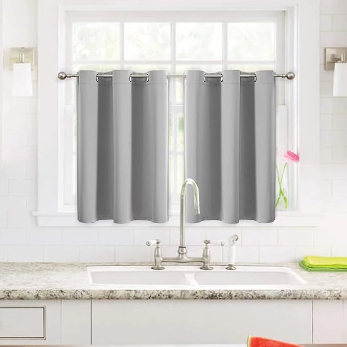 ChrisDowa Small Window Curtains for Kitchen and Bedroom - Grommet Short Thermal Insulated Room Darkening Curtains (2 Panels, Light Grey, 34 x 36 Inch) - Image 2