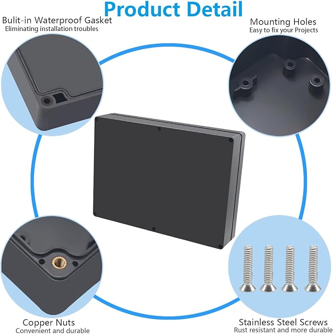 Project Box, Project Boxes Plastic Electric Project Case Junction Box Power Case for Electronic Project, Black 11.42x8.27x2.48 inch (290 x 210 x63 mm) - Image 6
