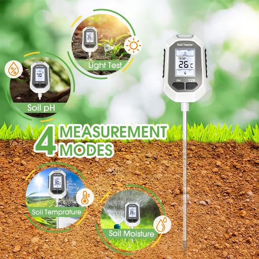 4-in-1 Soil Moisture Meter, Digital Plant Temperature/Soil Moisture Test & PH Meter/Sunlight Intensity, Backlight LCD Display for Gardening, Farming and Outdoor Plants - Image 4