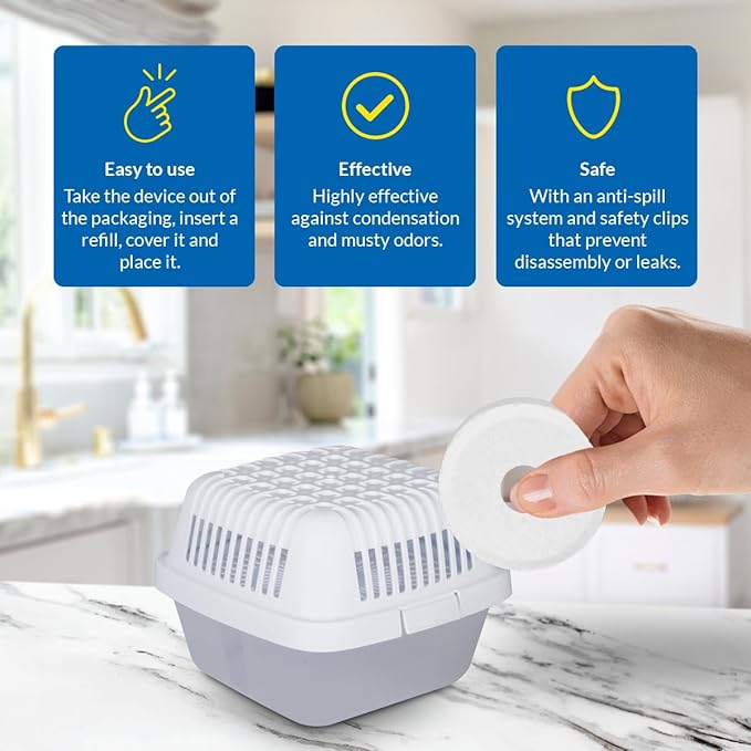 HUMYDRY Moisture Absorber Dehumidifier for Home, Smart Pack of 2 Dehumidifiers of 15.9oz with 4 Refills, No Electricity, Reusable Moisture Absorbers for Bedroom, Kitchen, Safes, RV, Boat, Basements - Image 4