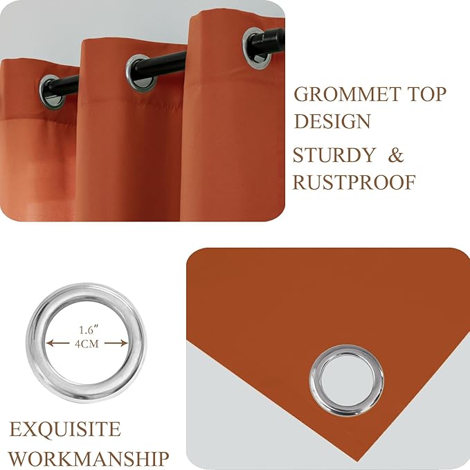 L.Z.E Non-See-Through Privacy Curtains 84 Inches Long 2 Panels Set, Light Filtering Curtains for Living Room Bedroom Doorway Divider, Burnt Orange Semi Sheer Window Panels Grommet Top(55" W x 84" L) - Image 4