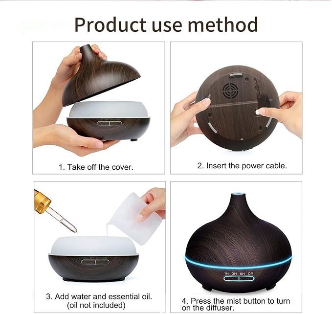 Diffusers for Essential Oils Large Room, 550ml Essential Oil Diffusers with Remote Control, Ultrasonic Oil Diffuser with Timer, 7 Colors Light for Bedroom (Deep) - Image 7