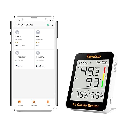 Temtop Smart Air Quality Monitor - Indoor Air Quality Meter with PM2.5, AQI, Temperature and Humidity Detector for Home, Office or School, App Connectivity, OTA Updates, 60-Day Battery Life by Temtop