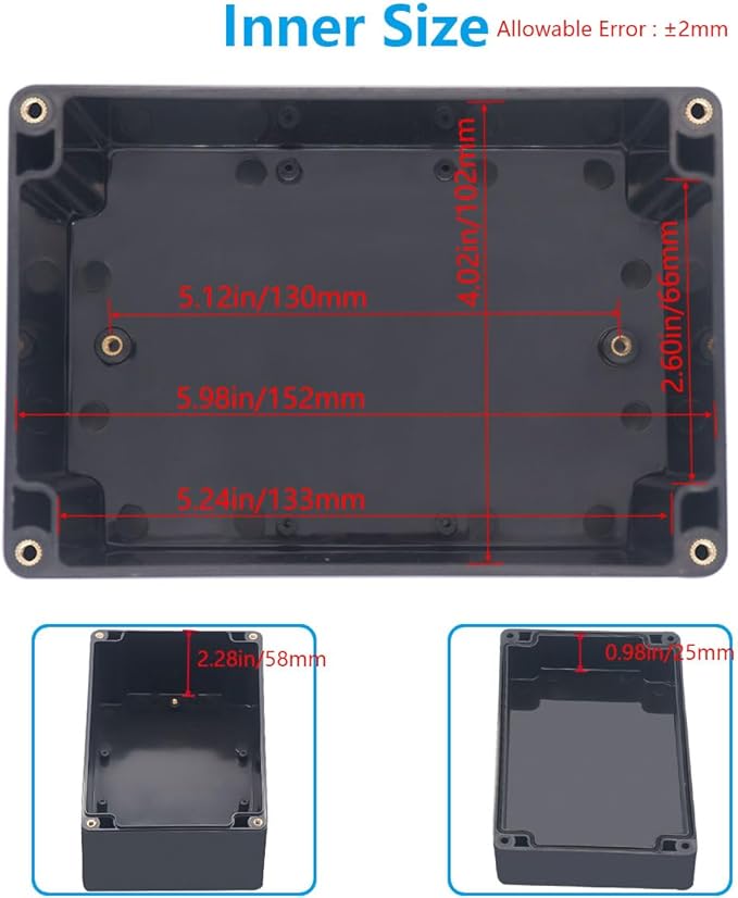 Outdoor Waterproof Junction Box IP67 Project Box ABS Black Electrical Boxes Electronic Enclsoure for DIY Project 6.3 x 4.3 x 3.5 inch (160x110x90mm) - Image 5
